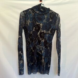 Fuzzi Mesh Floral Print Tunic – Sheer Long Sleeve – Size Large